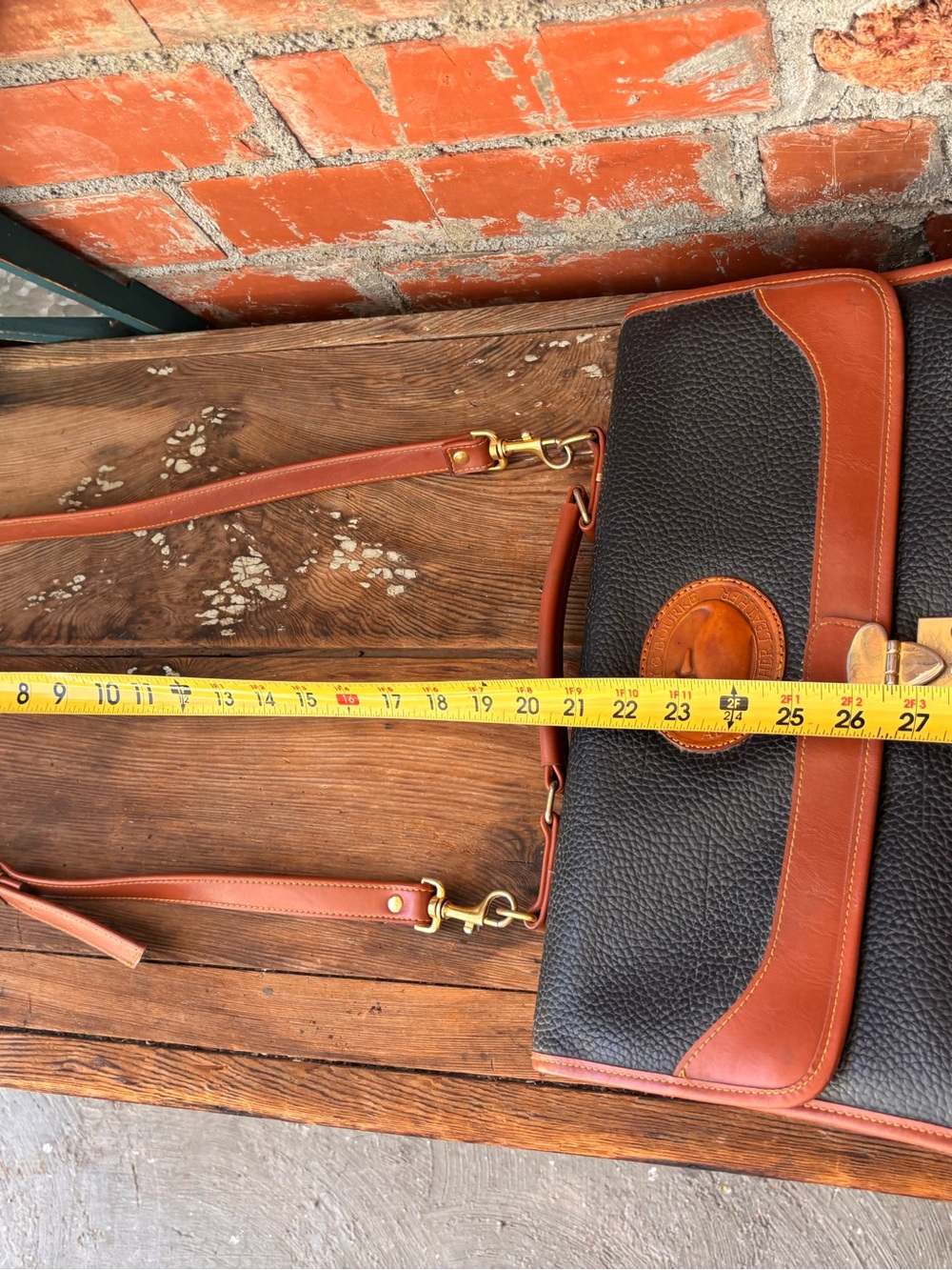 Vintage 90s Dooney & Bourke Black & Tan Leather Laptop Briefcase Shoulder Strap - Picture 15 of 16